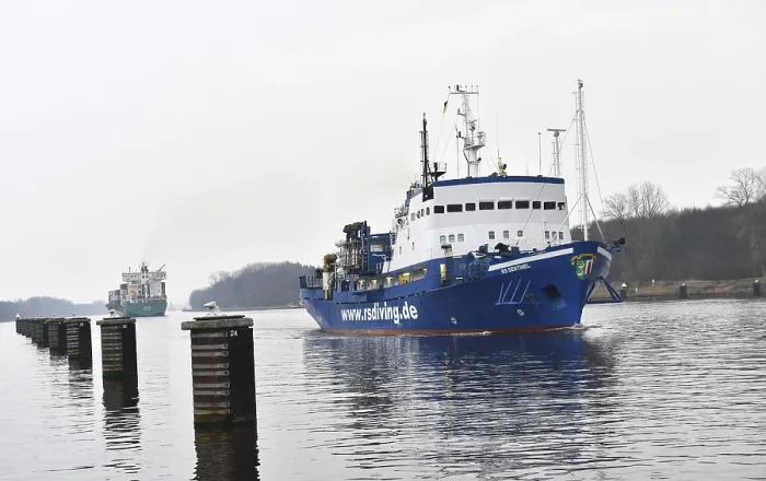 Framed Print : Offshore diving vessel RS Sentinel in the Kiel Canal Framed Print : Offshore diving vessel RS Sentinel in the Kiel Canal