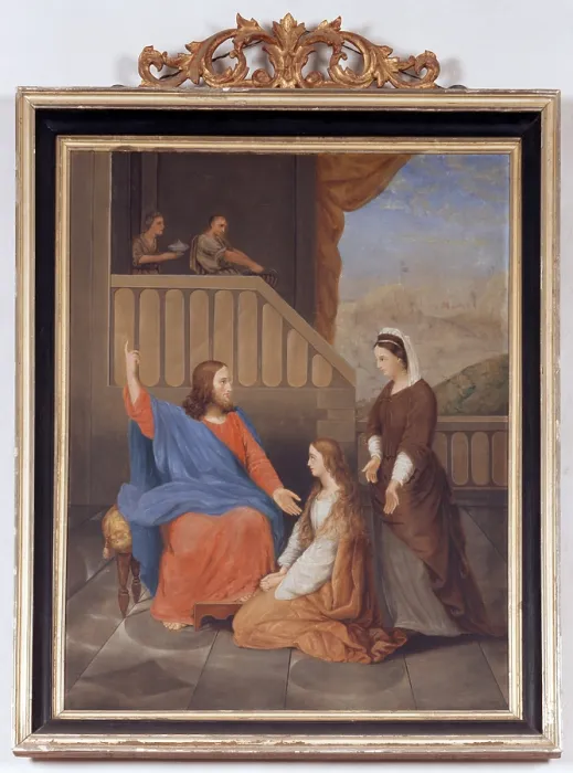 Framed Print : Oil painting: Mary and Martha (Fr Matthiessen)