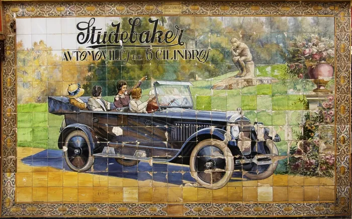 Framed Print : Old advertisement for a car on ornate ceramic tiles