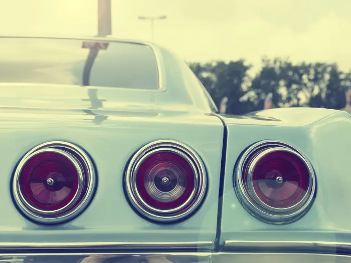 Framed Print : Detail of an old American vintage car on a sunny summer day