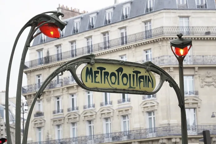 Framed Print : Old Art Nouveau sign for Paris Metropolitain rapid transit metro system