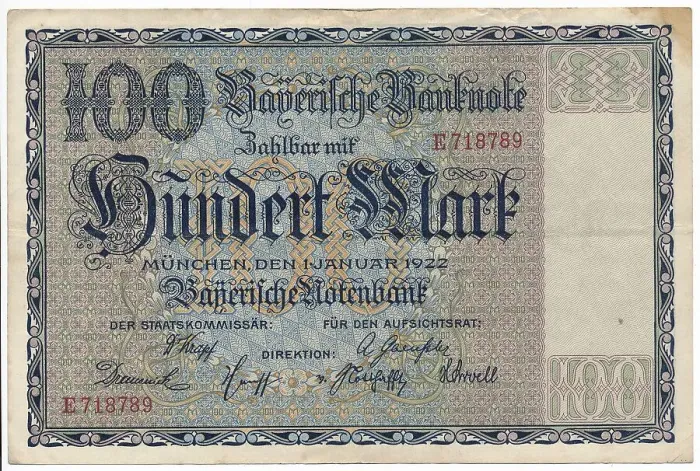 Framed Print : Old banknote, 100 marks, front