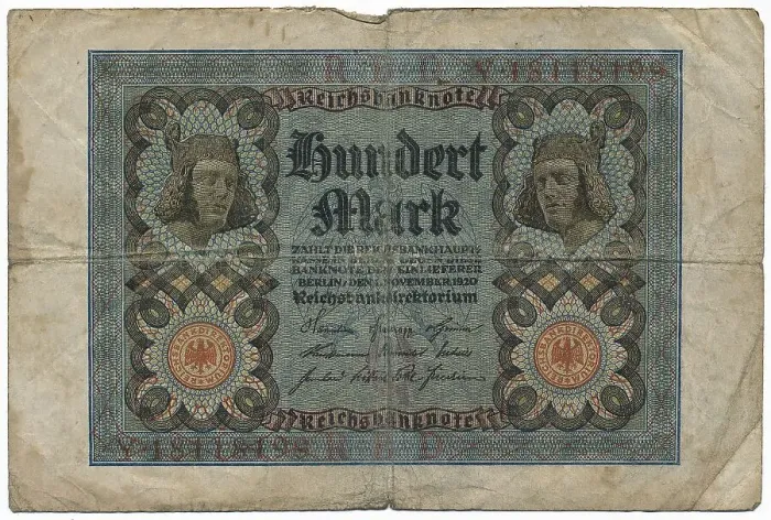 Framed Print : Old banknote, 100 marks, front