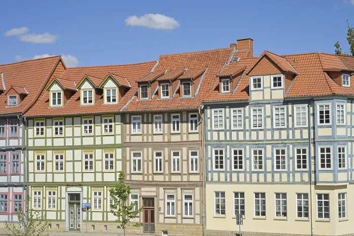 Framed Print : Old buildings, half-timbered houses