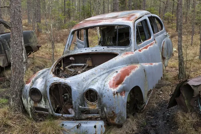 Framed Print : Old car wreck in the car cemetery of Kyrkoe Mosse Framed Print : Old car wreck in the car cemetery of Kyrkoe Mosse