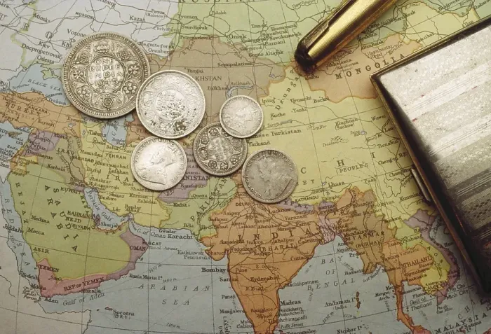 Framed Print : Old coins of 1936 to 1942 period, money, india