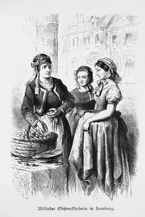 Framed Print : Old Country fruit seller in Hamburg