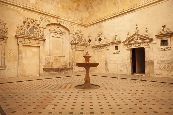 Framed Print : Detail of an old fountain inside the Seville Cathedral - Andalusia