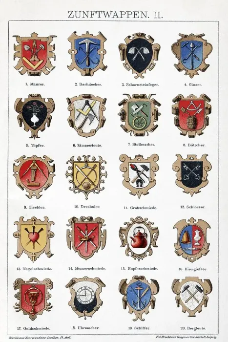 Framed Print : Old guild emblems, symbols of craft guilds