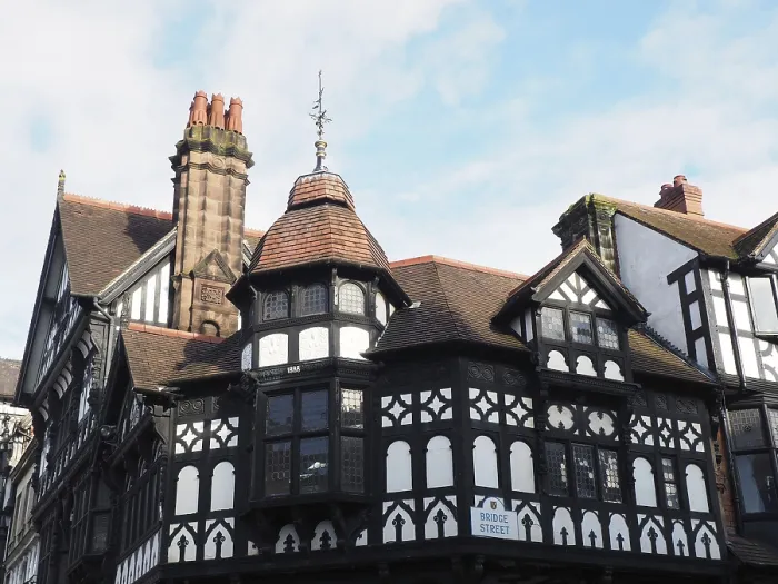 Framed Print : Old half timbered buildings on the corner of bridge street in Chester city centre
