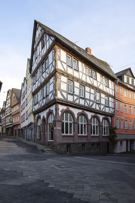 Framed Print : Old half-timbered houses in a town
