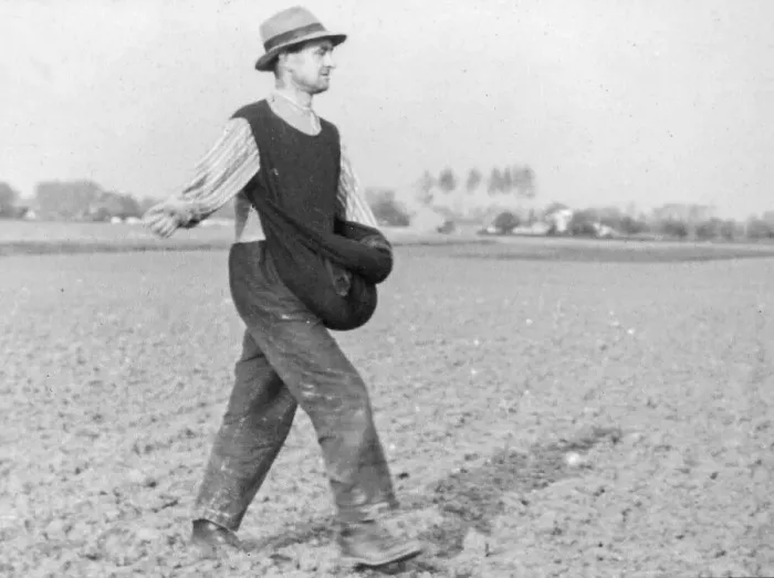 Framed Print : Old historical photograph showing farmer
