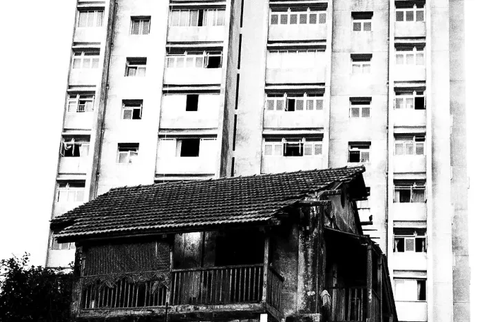 Framed Print : Old house and new building Banganga Mumbai Maharashtra India Asia 1985