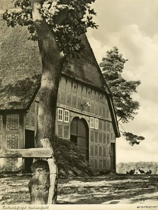 Framed Print : Old Lower Saxony farmhouse, reproduction of an old photograph