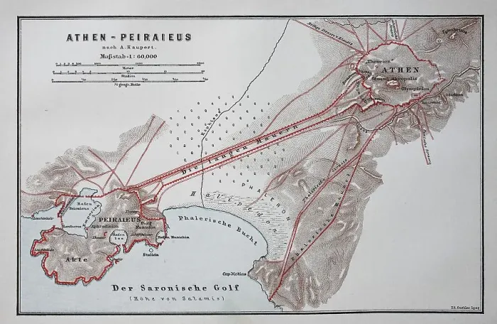 Framed Print : Old map of Athens and Peiraieus