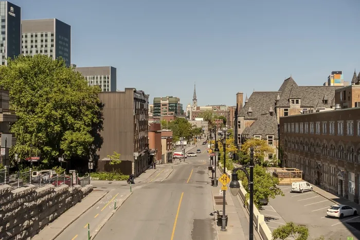 Framed Print : Old Montreal street view with historical buildings