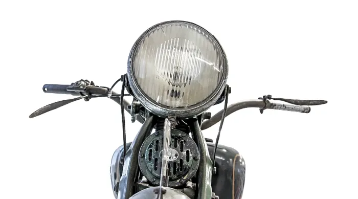 Framed Print : Old motorcycle, front view of light and handlebars Framed Print : Old motorcycle, front view of light and handlebars