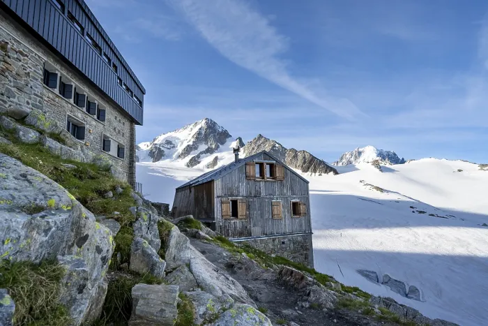 Framed Print : Old and new mountain hut Refuge Albert 1er