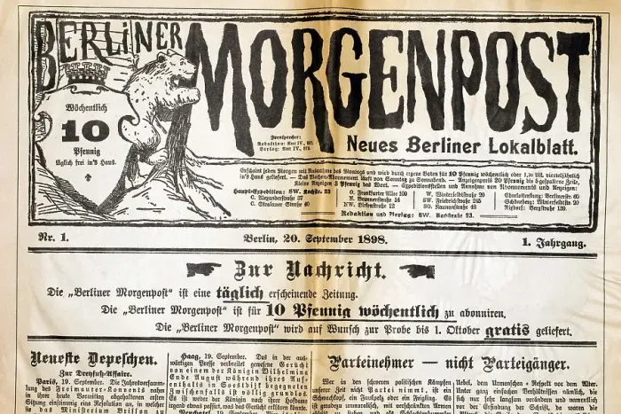 Framed Print : Old newspaper, first edition of the Berliner Morgenpost Framed Print : Old newspaper, first edition of the Berliner Morgenpost