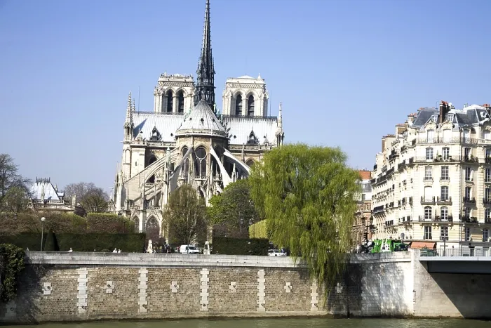 Framed Print : Old Notre-dame cathedral across River Seine