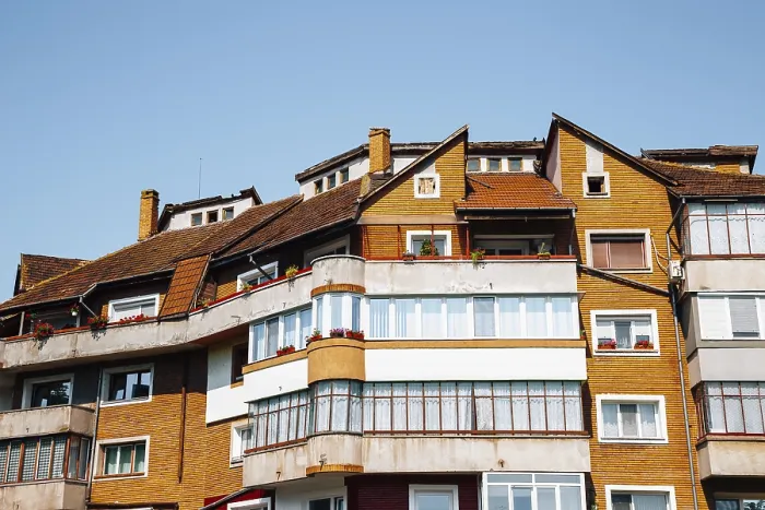 Framed Print : Old residential building exterior in Hunedoara