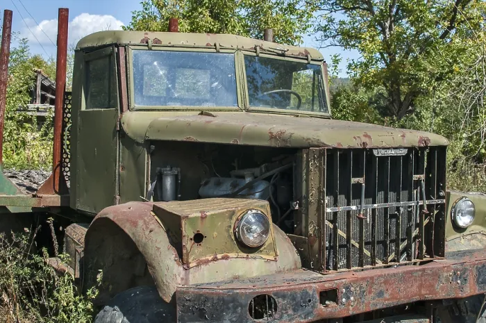 Framed Print : Old rusty soviet vintage heavy big truck closeup