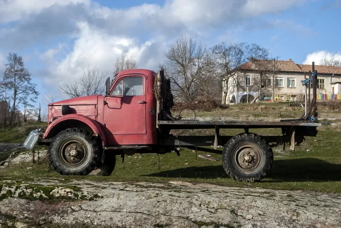 Framed Print : Old rusty soviet vintage heavy big truck closeup Framed Print : Old rusty soviet vintage heavy big truck closeup