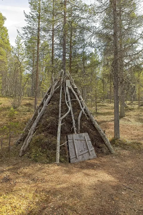 Framed Print : Old Skolt Sami sheep shelter at Sevettijarvi open-air museum in spring