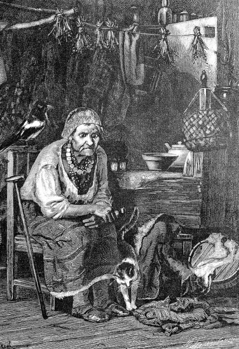 Framed Print : Old sorceress in her room with cat and many magic props