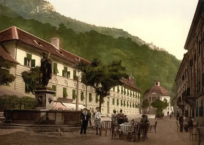 Framed Print : The old Spa and military hospital, Herkulesfuerdoe, Herkulesbad, today Baile Herculane, Hungary, Austro-Hungary, Austro-Hungarian Monarchy, today Romania, Historical, around 1900