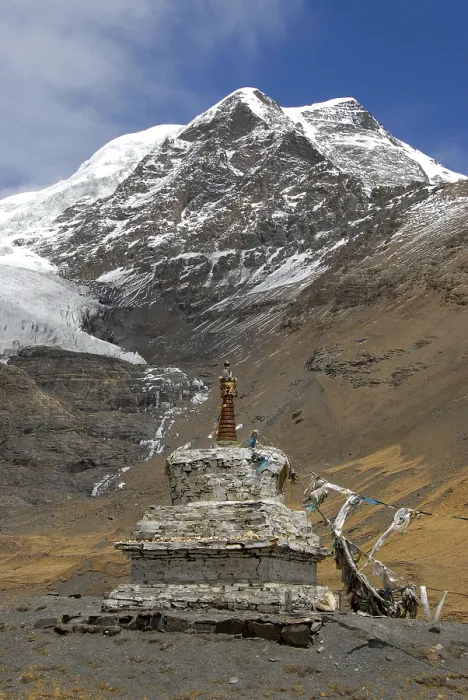 Framed Print : Old Stupa in front of ice-capped mountain Mt Framed Print : Old Stupa in front of ice-capped mountain Mt