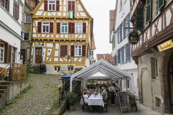 Framed Print : Old town with historic buildings and half-timbered houses Framed Print : Old town with historic buildings and half-timbered houses