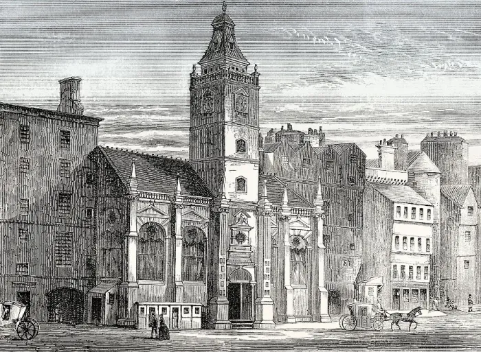 Framed Print : The Old Tron Church before fire in the early nineteenth century