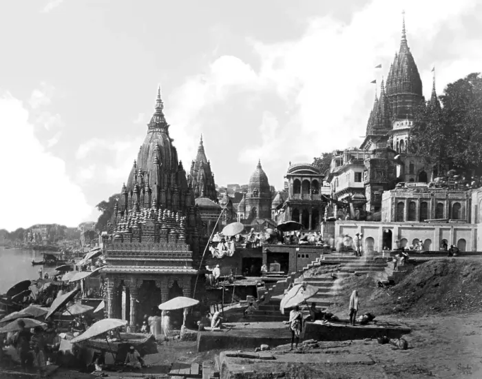 Framed Print : Old vintage lantern slide of Ghat banaras, Varanasi, uttar pradesh, India, Asia
