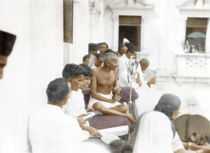 Framed Print : Old vintage photo of Mahatma Gandhi delivering speech, India, Asia, 1934, Asia