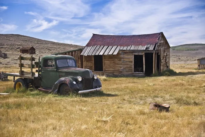 Framed Print : An old vintage truck rests where it died in a California goldrush ghost town