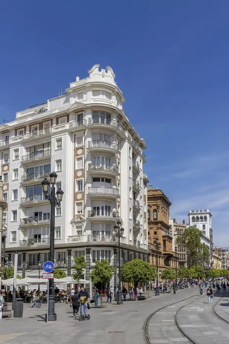 Framed Print : Old white building on Av. de la Constitucion in the historic centre