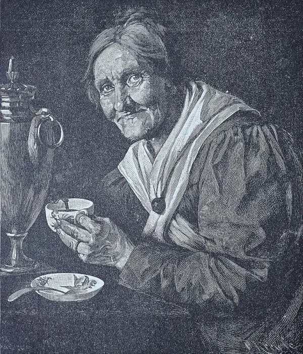 Framed Print : Old Woman with Coffee Cup, Historical