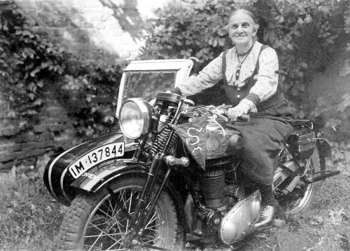 Framed Print : Old Woman, Grandma on Motorcycle