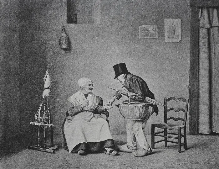 Framed Print : Old woman offers her husband a pinch of snuff Framed Print : Old woman offers her husband a pinch of snuff