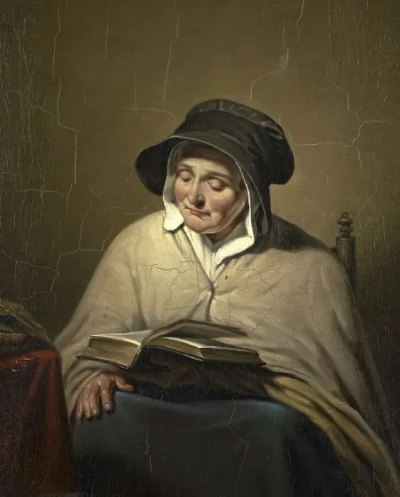 Framed Print : Old Woman Reading a Bible or Book, c