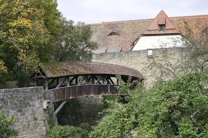 Framed Print : Old wooden bridge in Rothenburg
