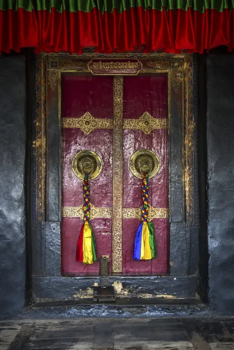 Framed Print : Old wooden door at a monastery in Ladakh, India