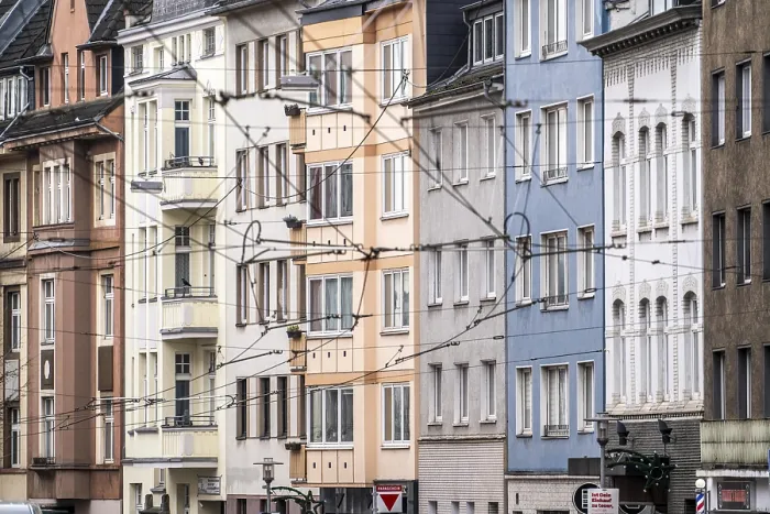 Framed Print : Older residential buildings, rental flat