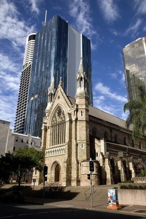 Framed Print : The oldest church in the city of Brisbane surrounded by skyscrapers Framed Print : The oldest church in the city of Brisbane surrounded by skyscrapers