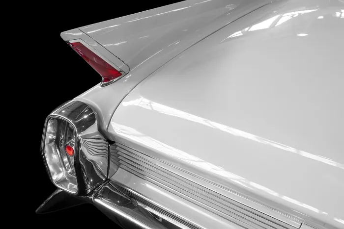 Framed Print : Oldtimer Detail, Cadillac, in black and white