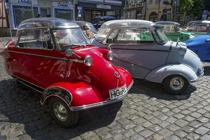 Framed Print : Oldtimer meeting, Vintage Messerschmitt cabin scooter FMR, model variants of the KR 200, built in 1955-1964, market place, Nidda, Hesse, Germany, Europe
