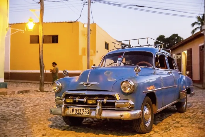 Framed Print : Oldtimer, old road cruiser in the old town of Trinidad