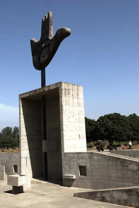 Framed Print : Open hand monument symbol of peace and nonalignment and emblem of Chandigarh designed by French architect Le Corbusier in 1950, India Union territory