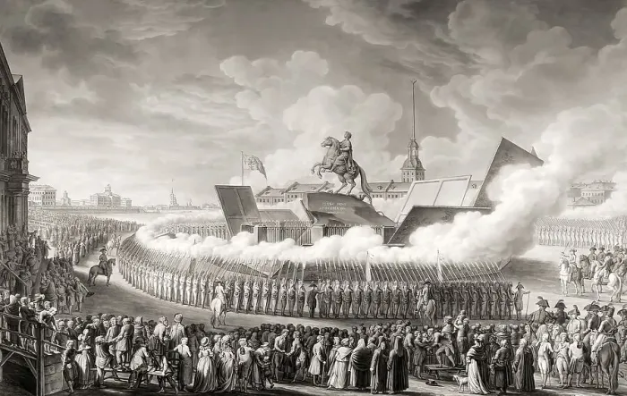 Framed Print : The opening of the Equestrian memorial to Peter the Great on the square of St Framed Print : The opening of the Equestrian memorial to Peter the Great on the square of St